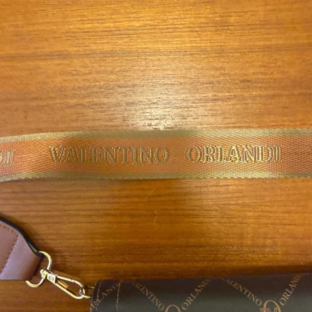 Valentino Orlandi cognac brown quilted logo flap crossbody